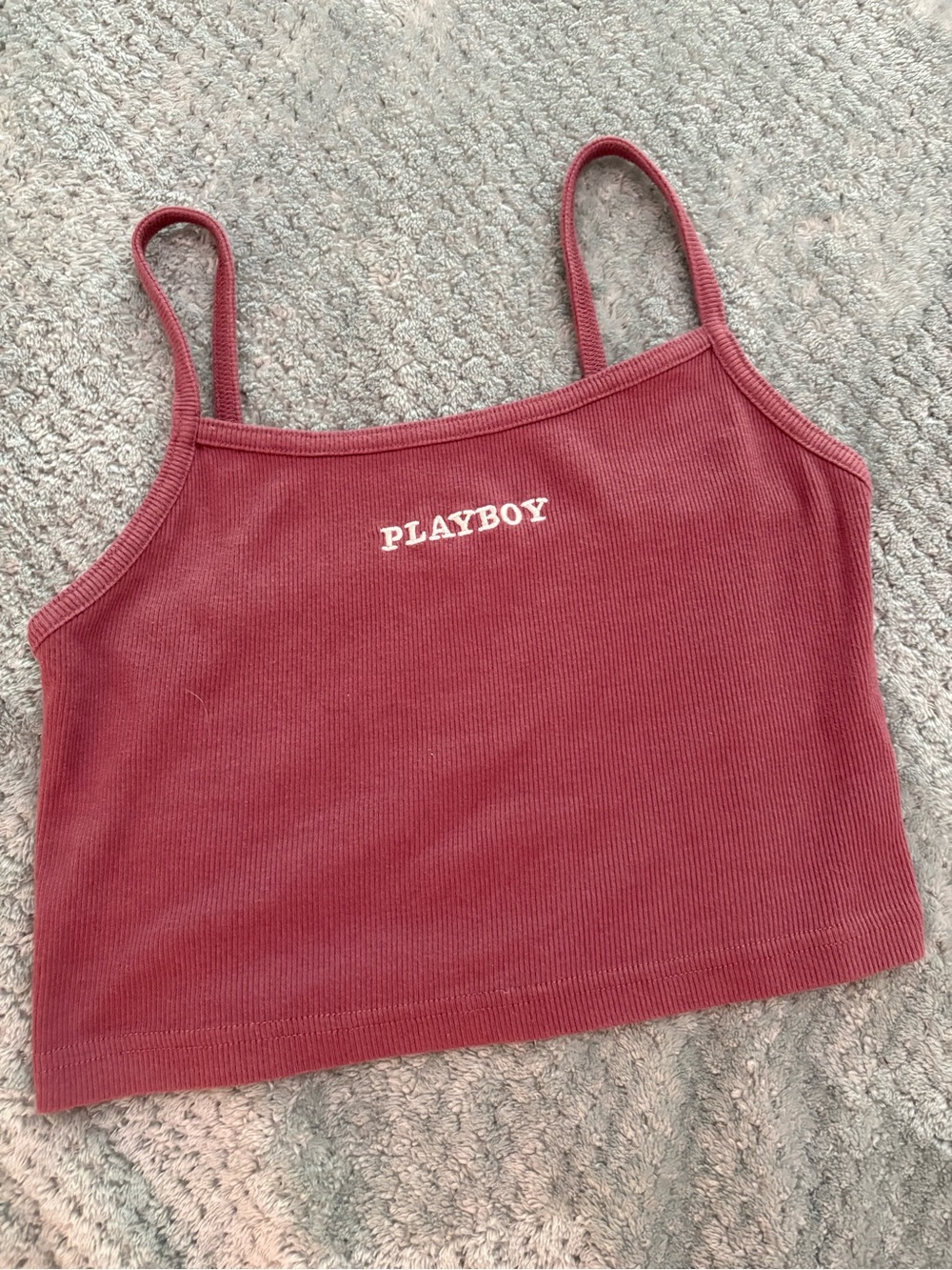 PLAYBOY by Pacsun Mauve Ribbed Cropped Tank with Logo sz Small